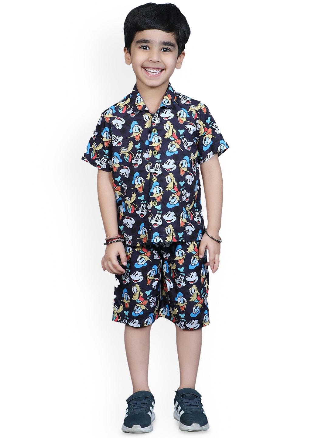 

EthIndia Boys Printed Pure Cotton Shirt With Shorts Clothing Set, Navy blue