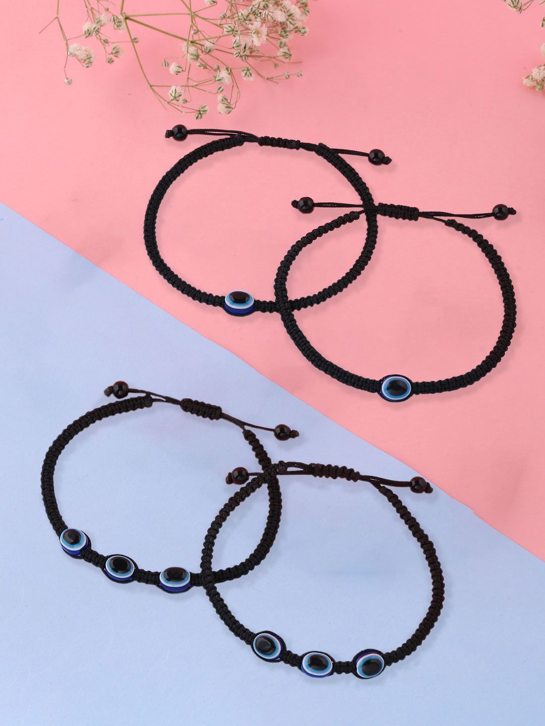 

VIRAASI Set of 2 Brass-Plated Evil Eye Anklets, Black