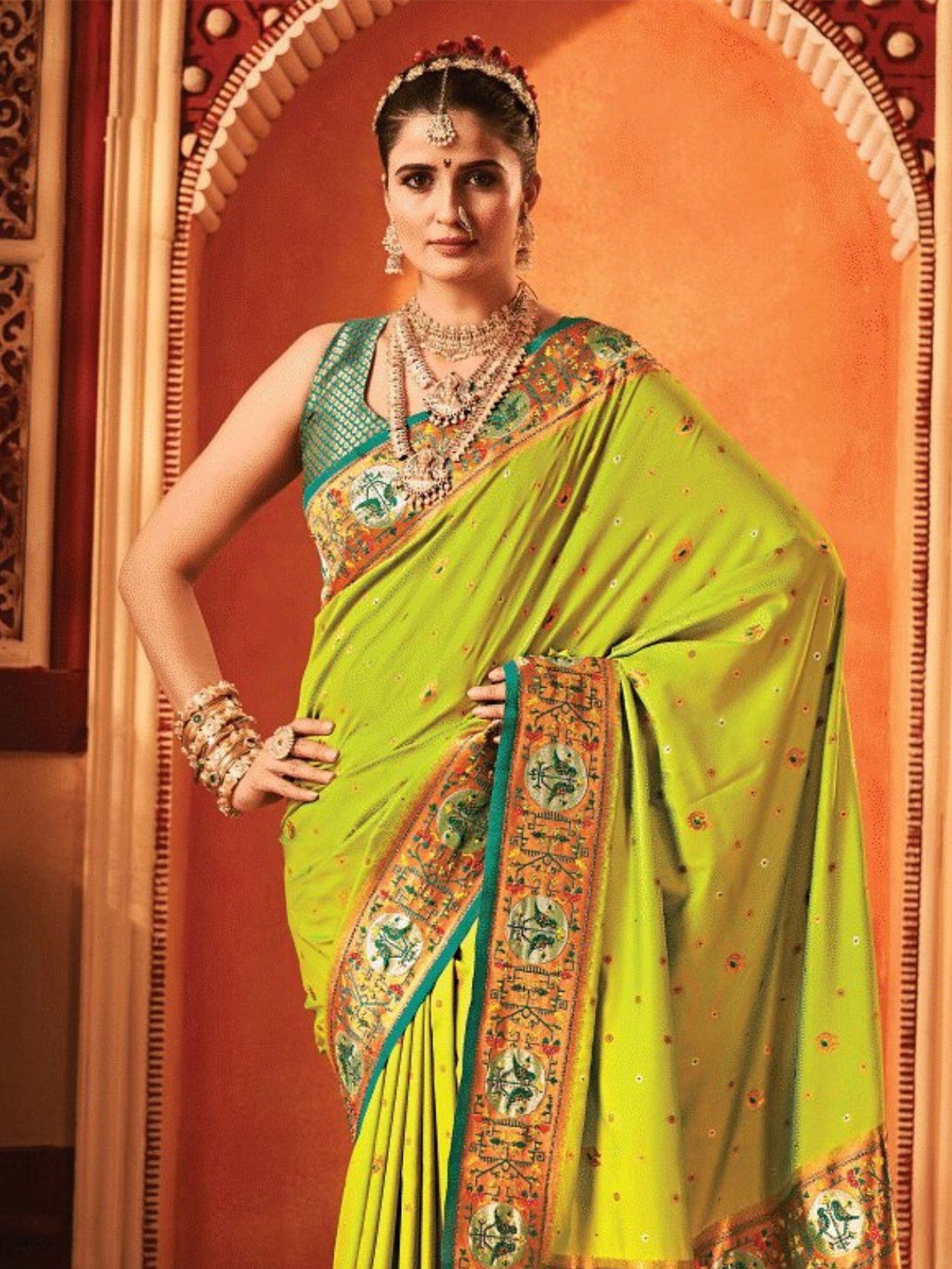 

MySilkLove Woven Design Zari Paithani Saree, Green