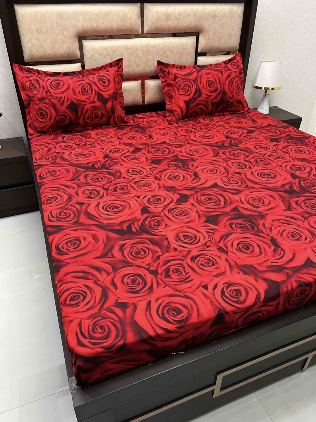

Pure Decor Red Floral 240 TC Queen Bedsheet with 2 Pillow Covers