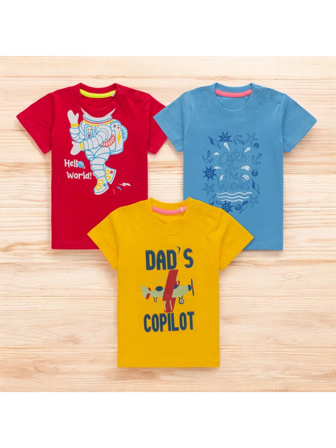 

BAESD Boys Pack Of 3 Graphic Printed Round Neck Cotton T-Shirt, Red