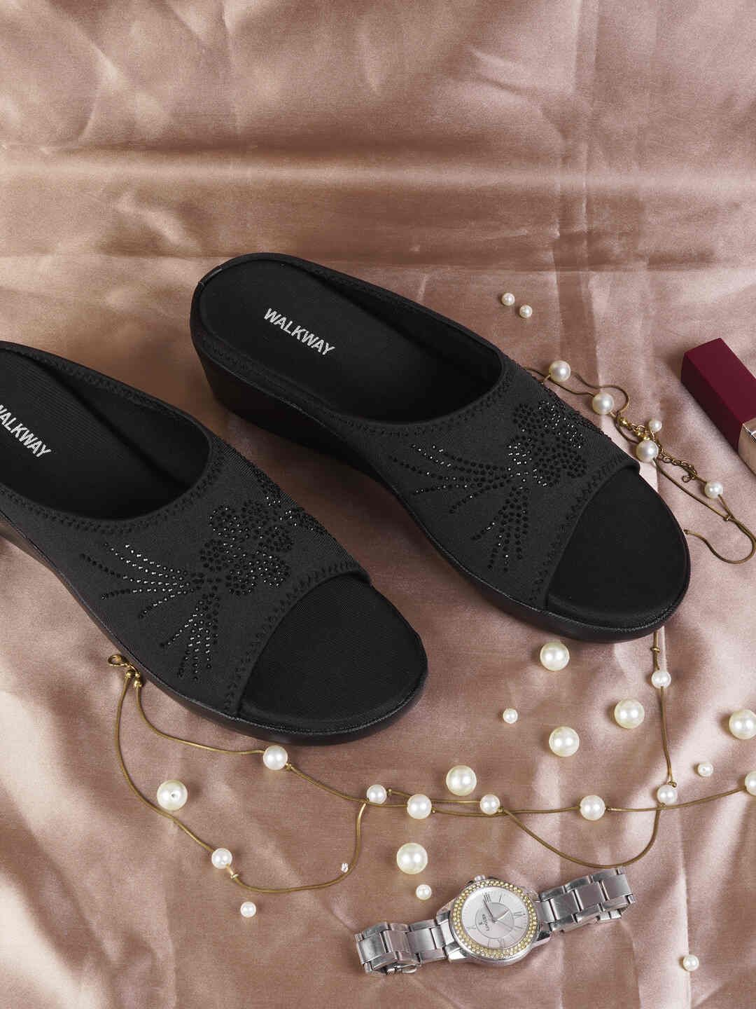 

WALKWAY by Metro Women Embellished Wedge Heels Sandals, Black