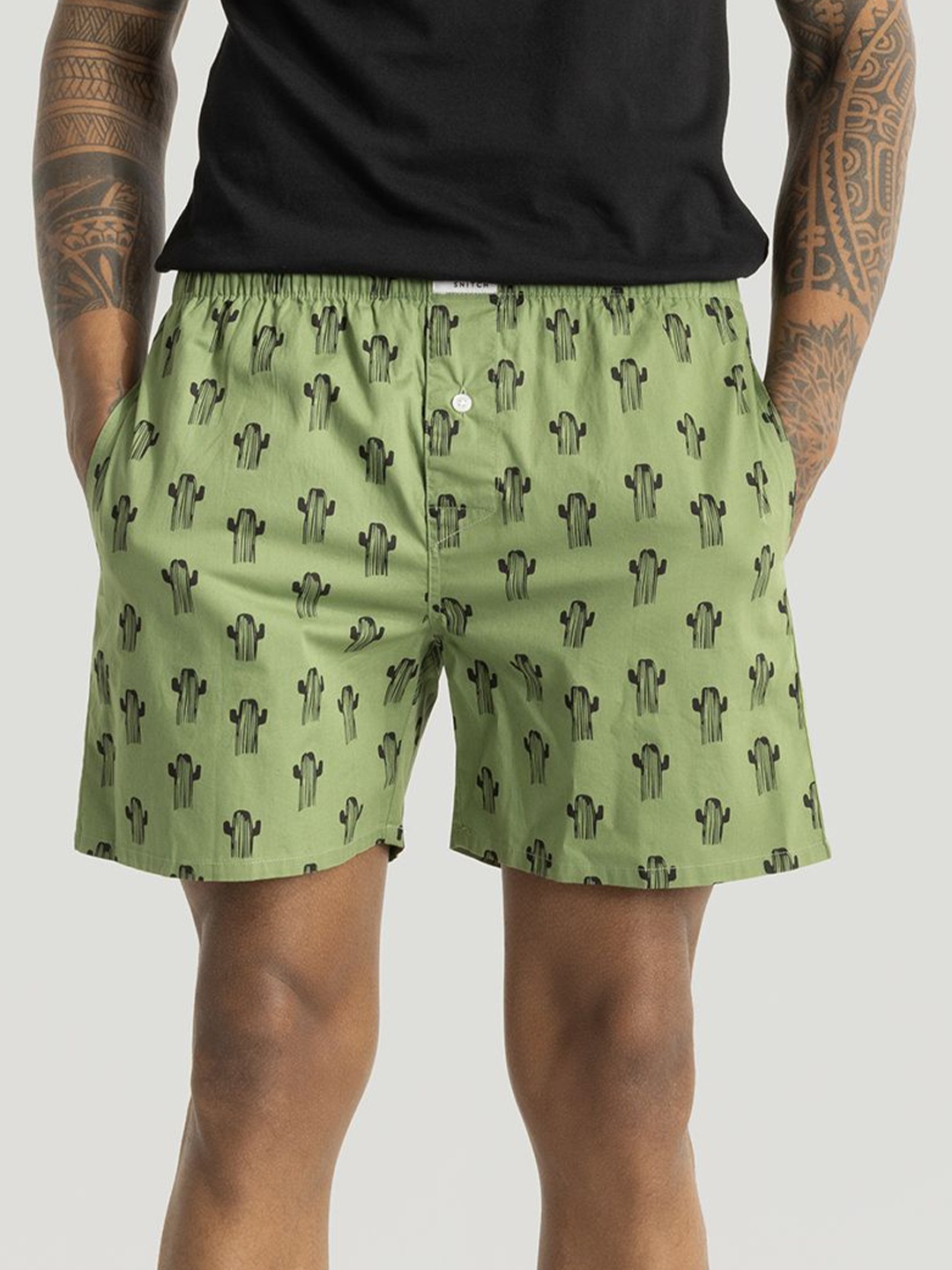 

Snitch Men Printed Pure Cotton Boxers 4MSBX9246-01-L, Green