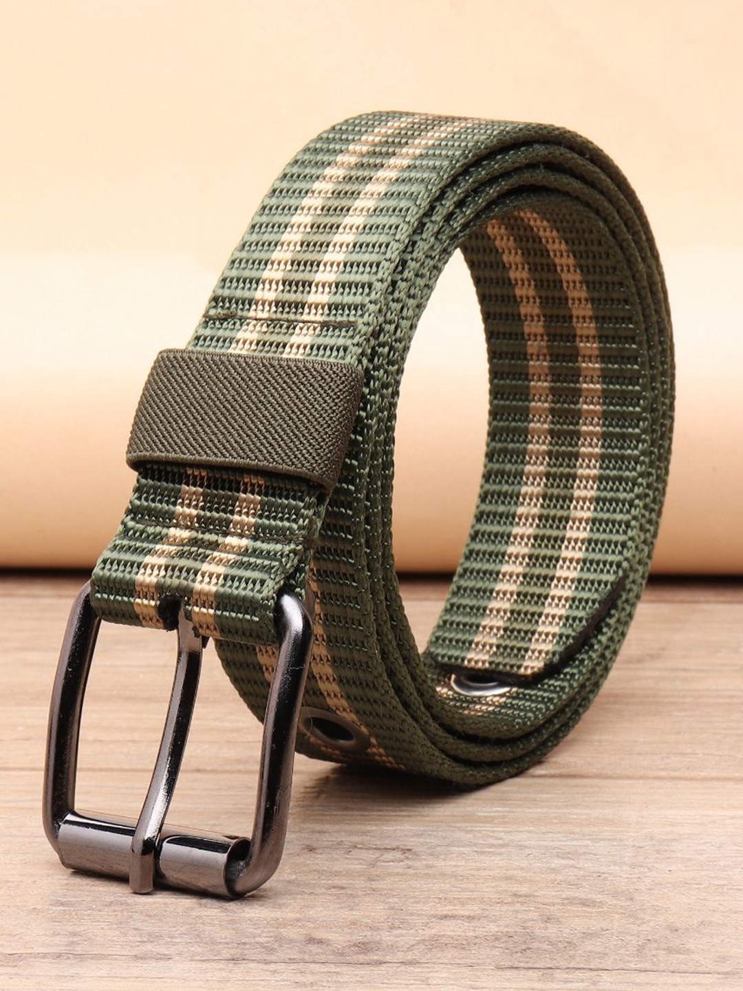 

WINSOME DEAL Men Tang Closure Textured Casual Belt, Green