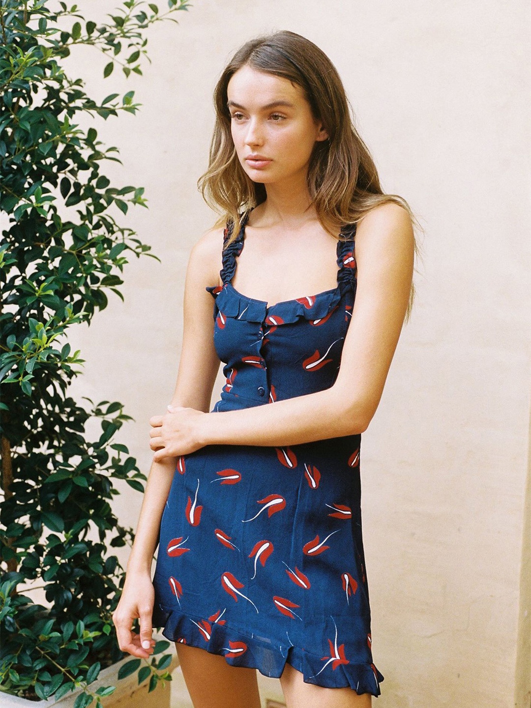 

LULU & SKY Printed Ruffle Hem Sheath Mini Dress, Navy blue