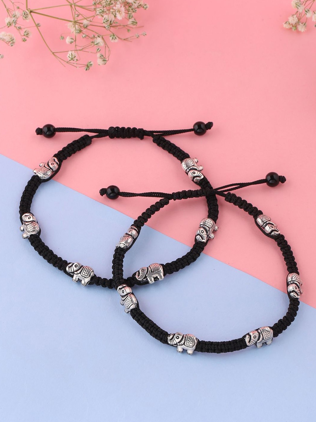 

VIRAASI Set of 4 Brass-Plated Anklets, Silver