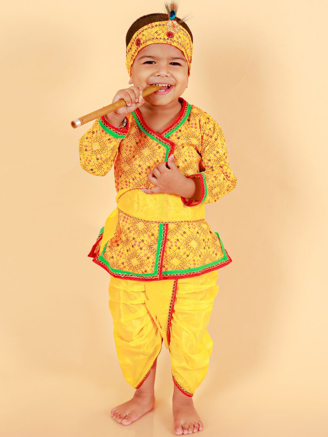 

LITTLE GINNIE Boys Printed Kurta with Dhoti Pants, Yellow