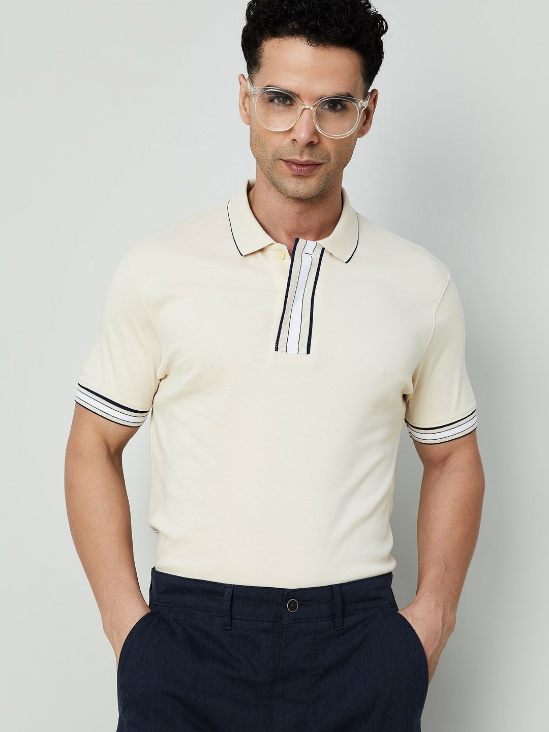 

CODE by Lifestyle Men Solid Polo Collar Cotton T-shirt, Beige