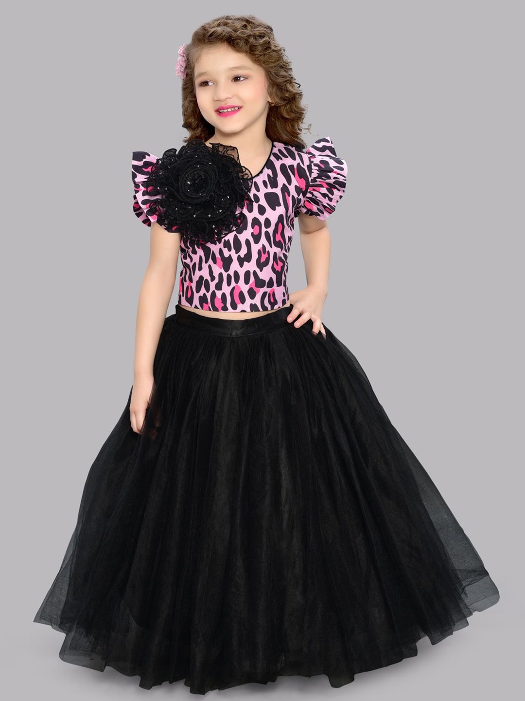

Pink Chick Girls Printed Top with Skirt
