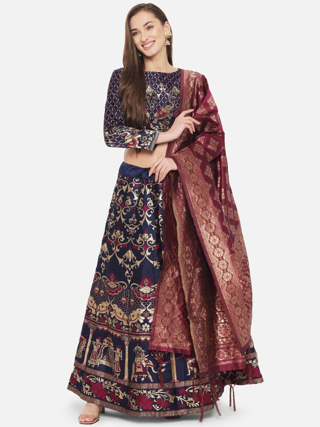 

MAGMINA Woven Design Semi-Stitched Lehenga & Unstitched Blouse With Dupatta, Blue