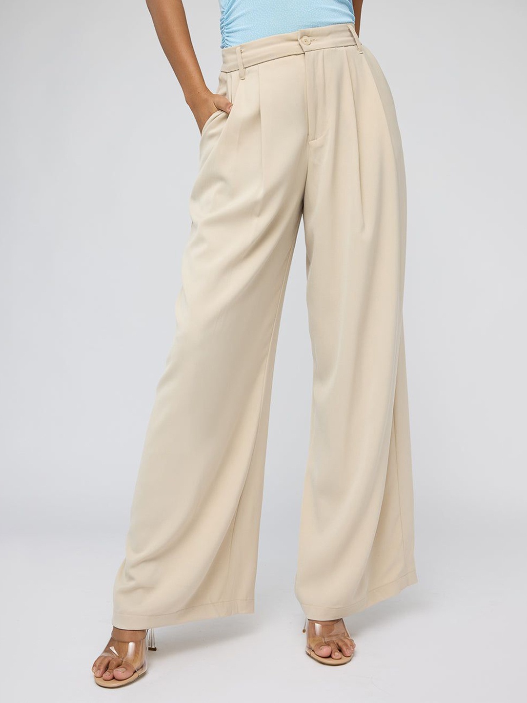 

FREAKINS Soft Caramel Super Flared Korean Pants, Cream