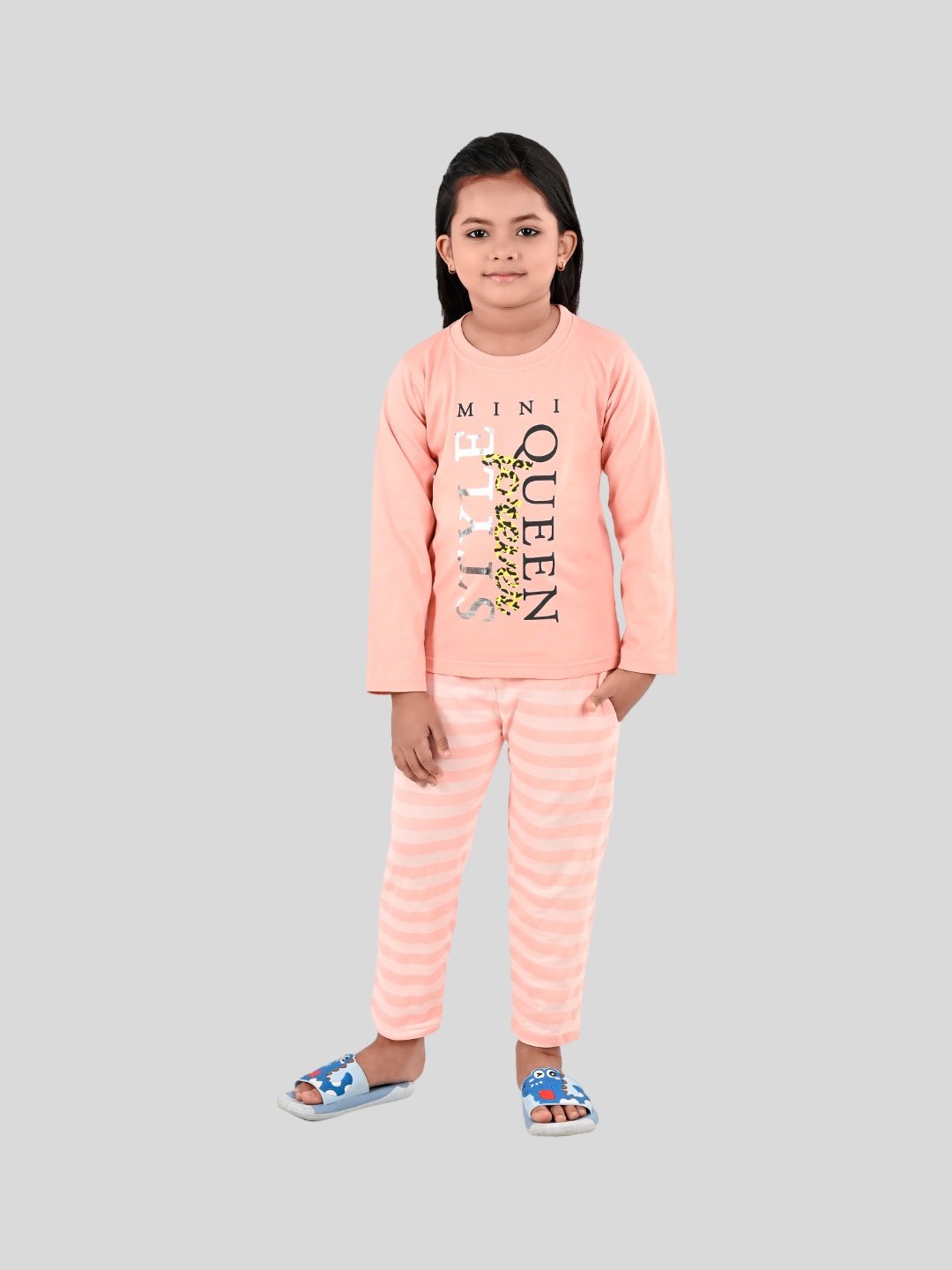 

Here&Now X Denikid Girls Printed Pure Cotton T-shirt with Trousers, Peach