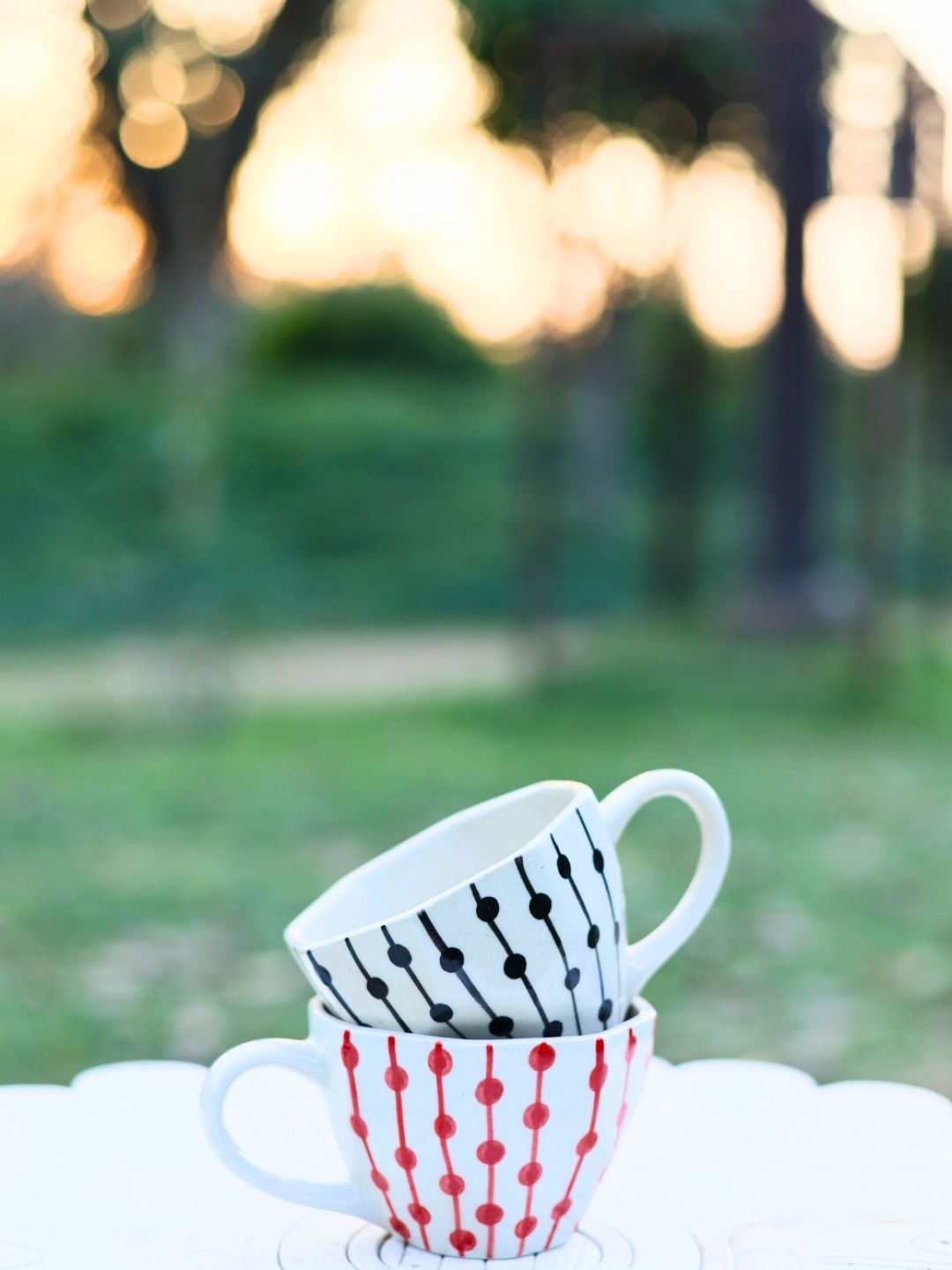 

WEAVING HOMES White & Red 2 Pieces Printed Ceramic Glossy Finished Cups 220 ml