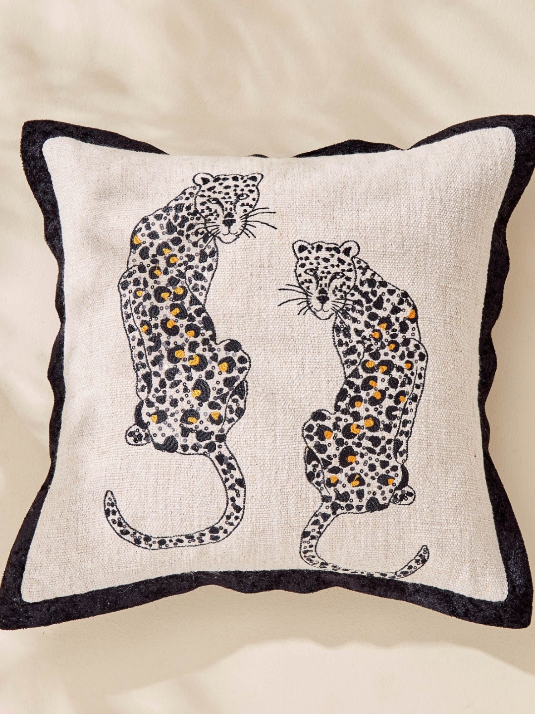 

Home Centre Plushify Beige & Black Embroidered Square Cushion Cover