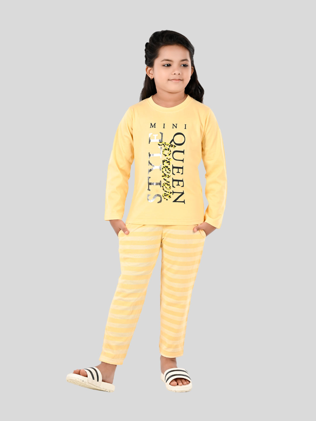 

Here&Now X Denikid Girls Printed Pure Cotton T-shirt with Trousers, Yellow