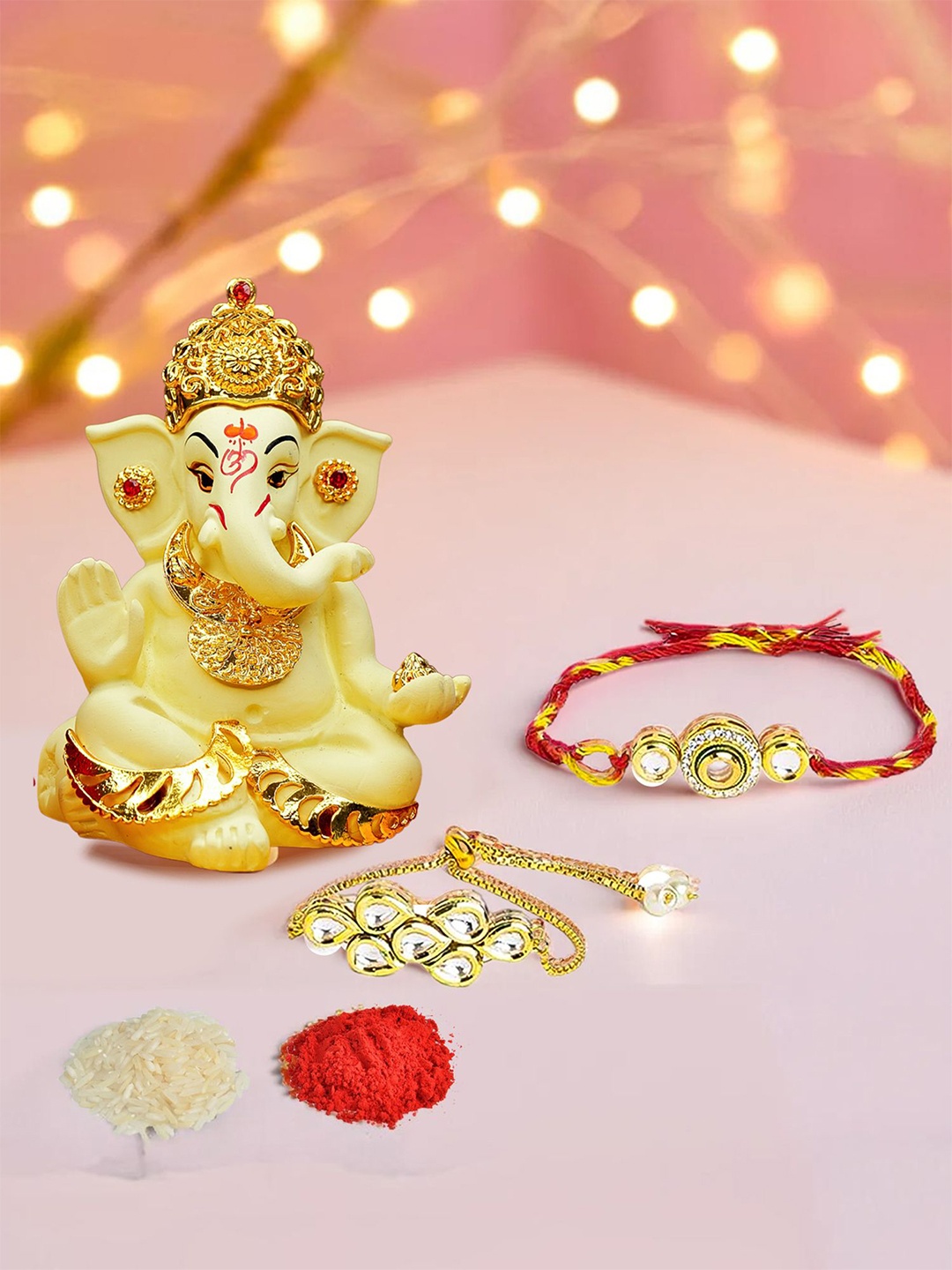 

Ekhasa Set Of 2 Bhaiya Bhabhi Rakhi with Ganesha Idol, Red