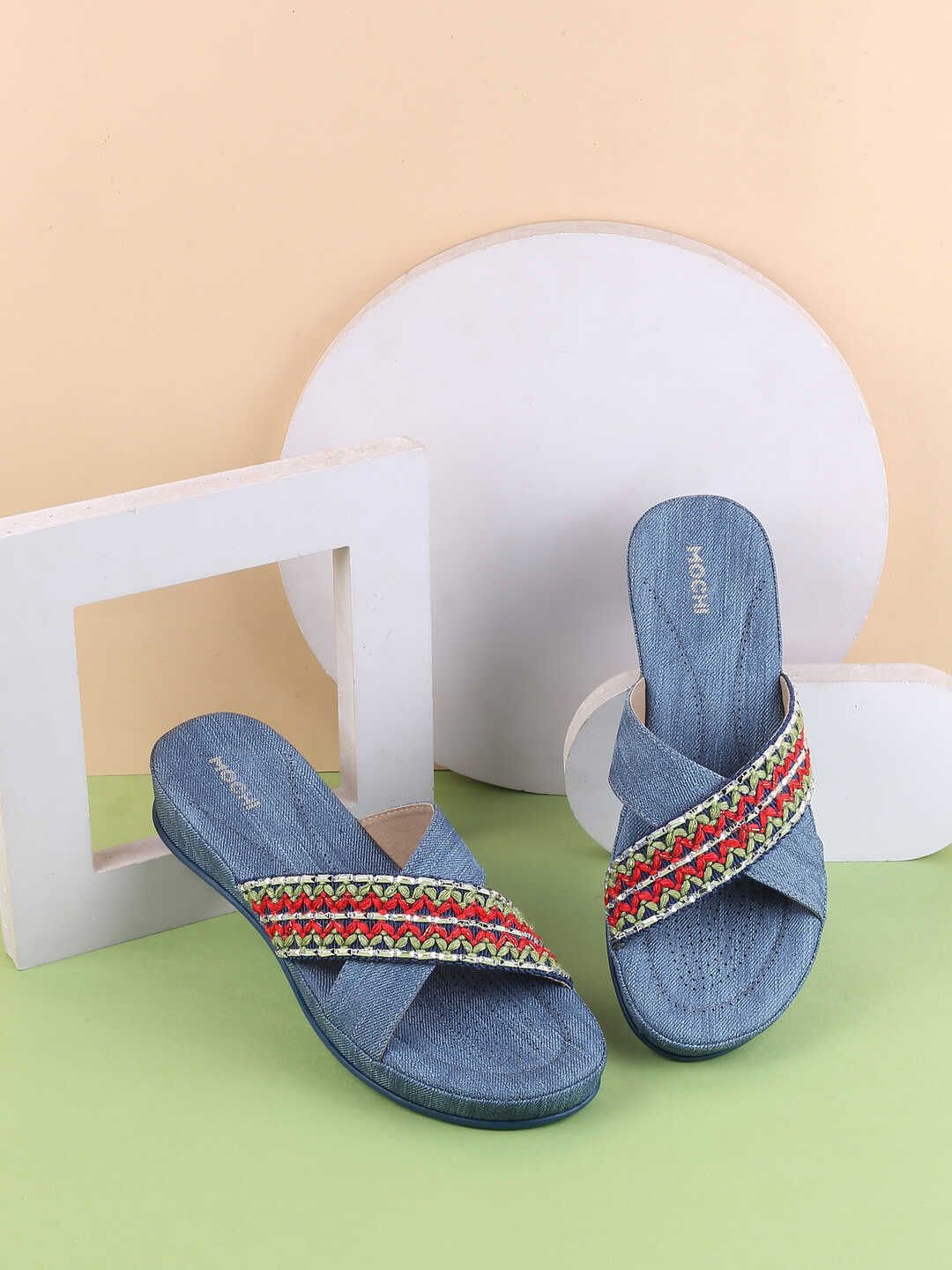 

Mochi Women Embellished Open Toe Flats, Blue
