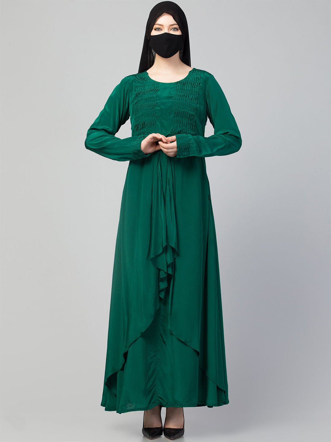 

MUSHKIYA Crepe Round Neck Long Sleeves Maxi Dress, Green