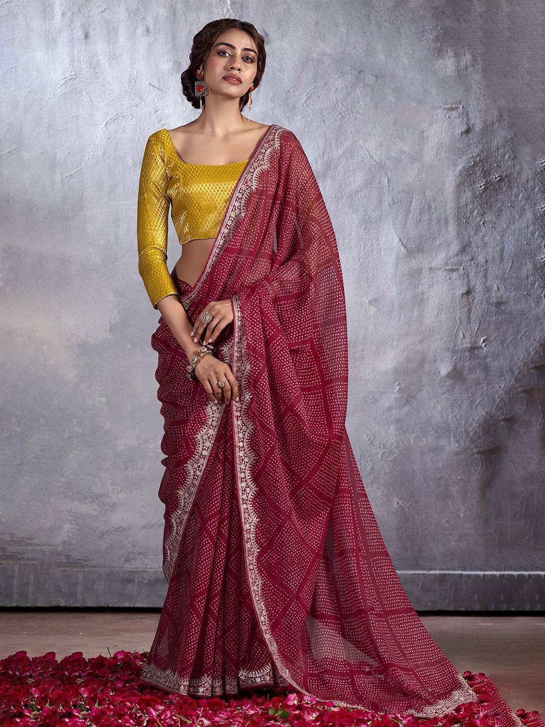 

MySilkLove Ethnic Motifs Schiffli Pure Georgette Saree, Maroon