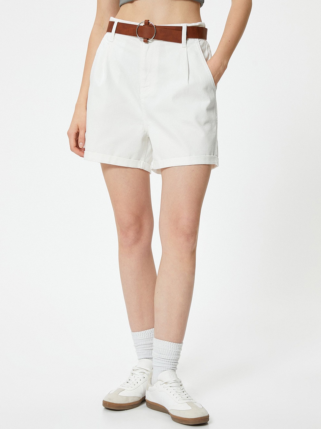 

Koton Women High-Rise Pure Cotton Shorts, White