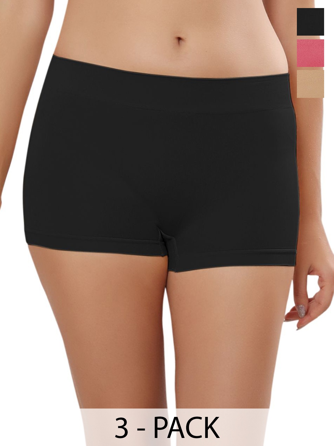 

Bella Voste Pack Of 3 Mid-Rise Boy Shorts Seamless Briefs, Pink