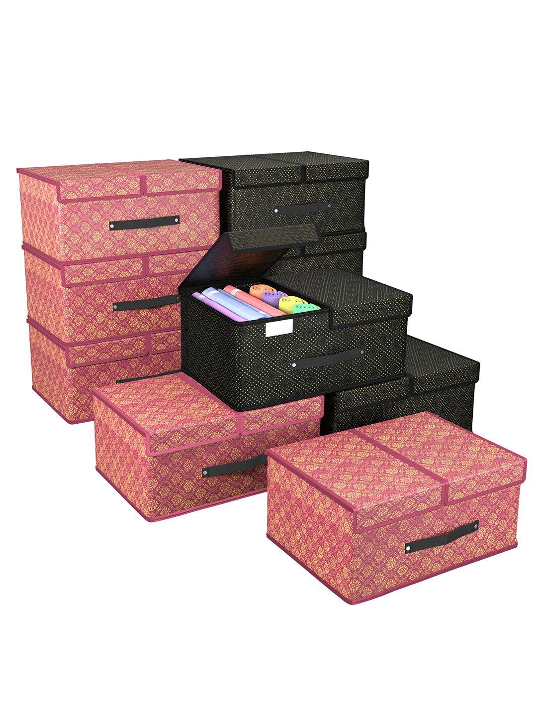 

Kuber Industries Maroon & Black 10 Pieces Foldable Double Lid Multi-Utility Organisers