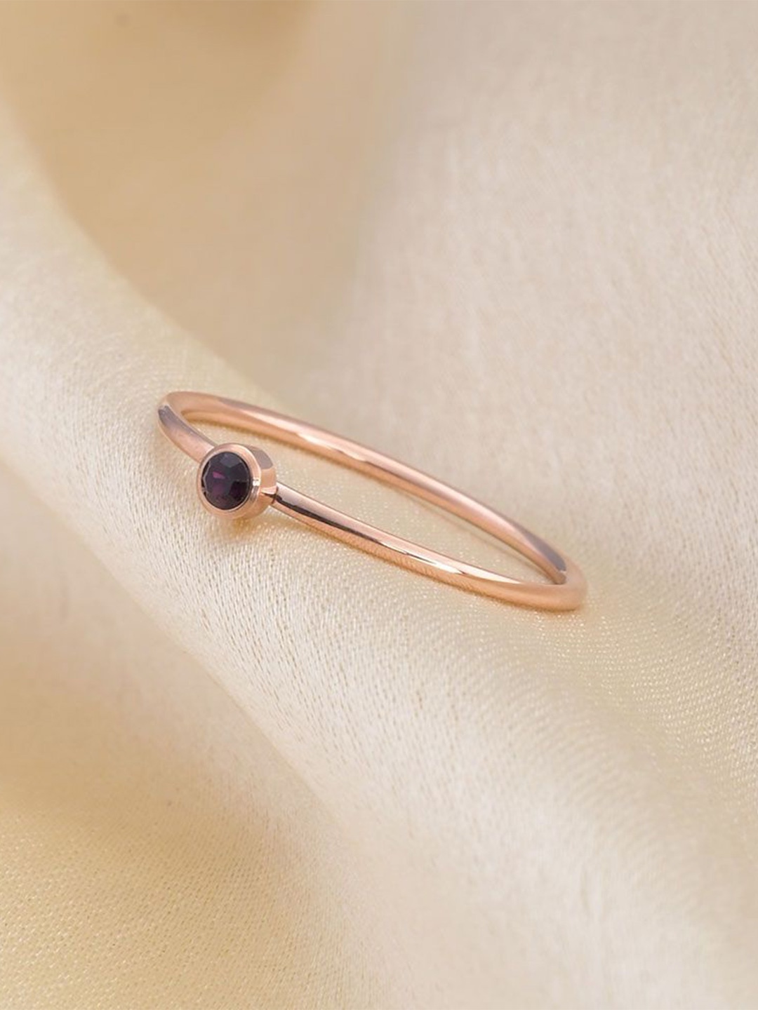 

PALMONAS 18kT Rose Gold-Plated Cubic Zirconia-Studded Stainless Steel Finger Ring