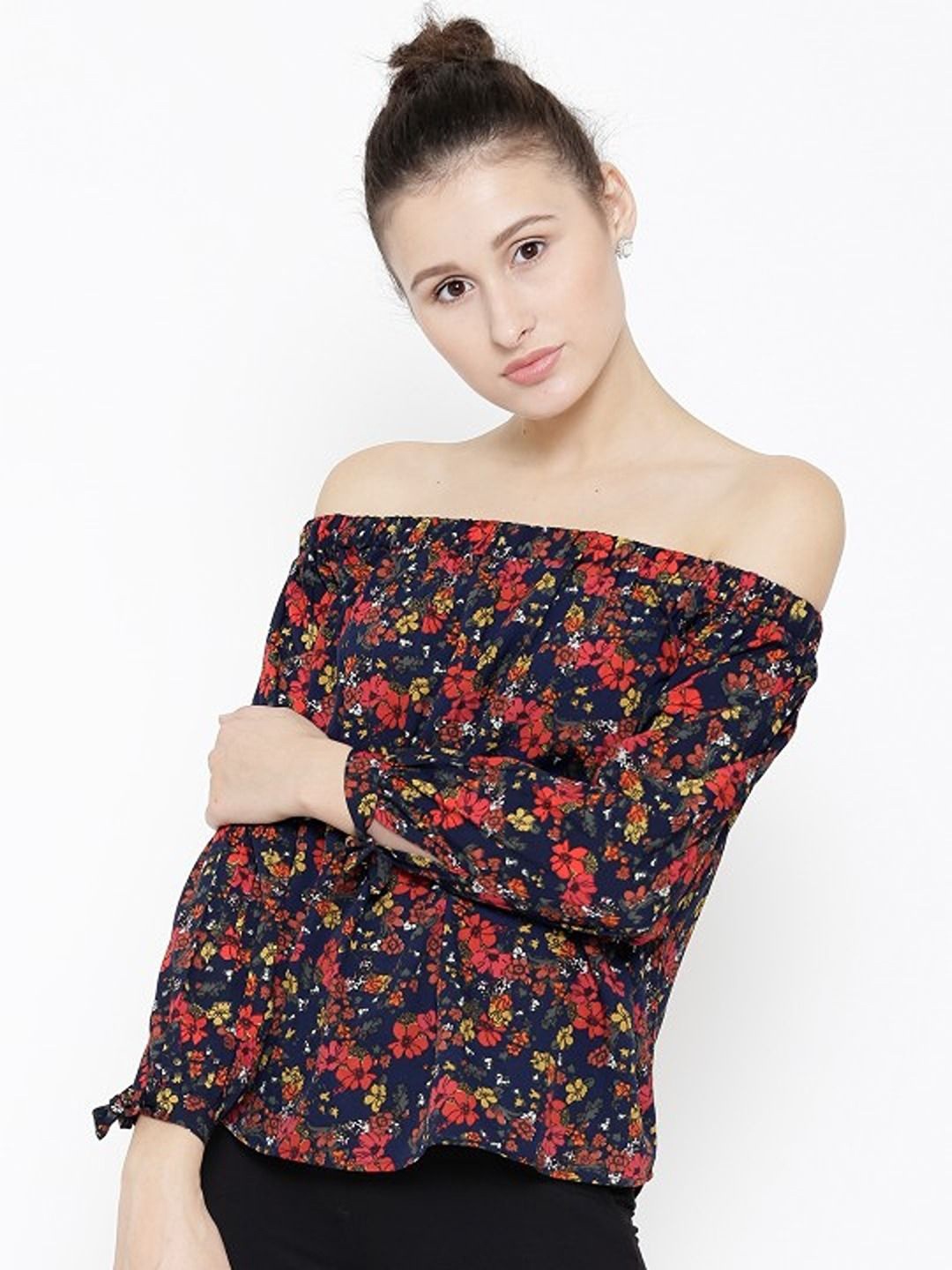 

Sera Women Floral Printed Off-Shoulder Top, Navy blue