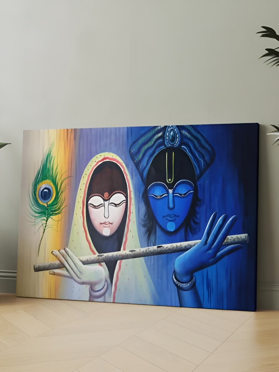 

CLAWCRAFTS Blue and Yellow Wooden Religious Wall Painting