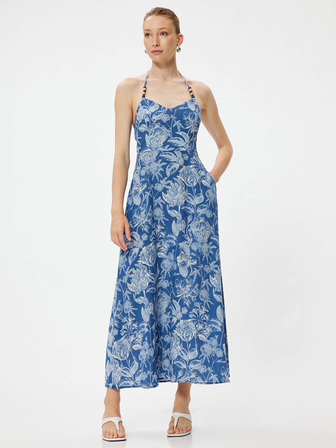 

Koton Floral Print Shoulder Straps Maxi Dress, Blue
