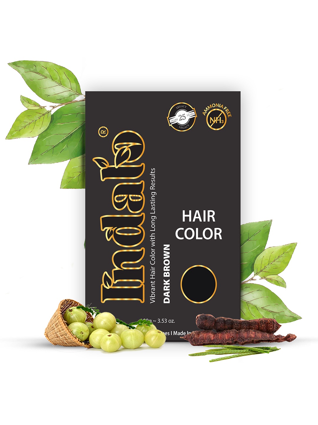 

INDALO Set of 3 Ammonia-Free Vibrant Hair Color - Natural Ingredient 100g Each- Dark Brown