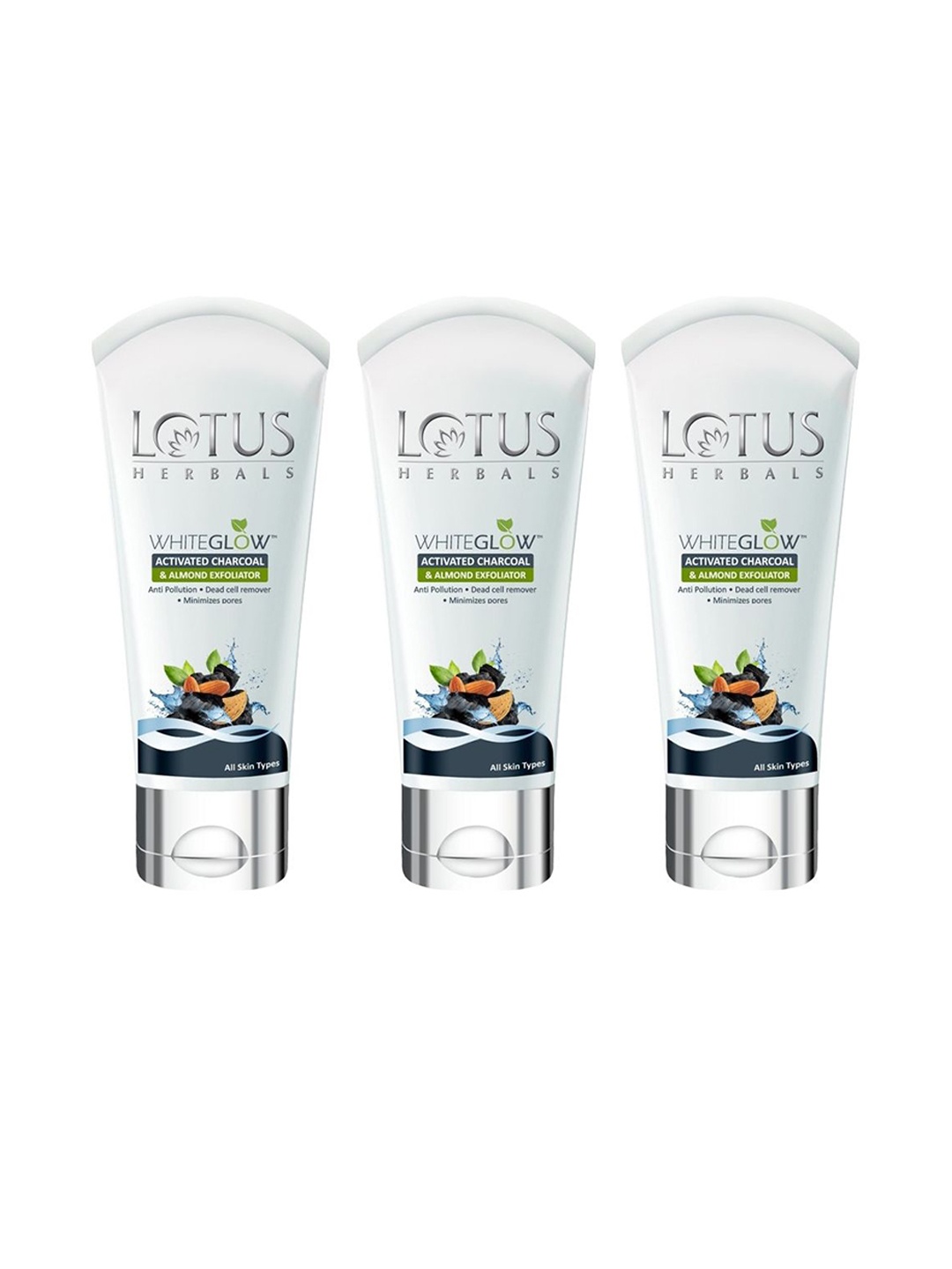 

Lotus Herbals Set Of 3 Whiteglow Activated Charcoal & Almond Exfoliator- 100g Each, White