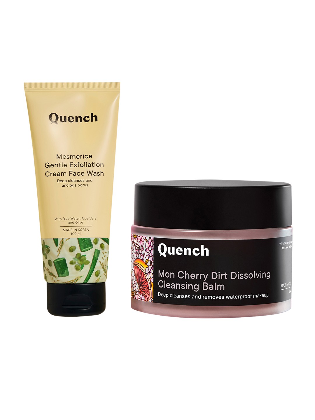 

Quench Mon Cherry Dirt Dissolving Cleansing Balm 50ml & Mesmerice Face Wash 100ml, Pink