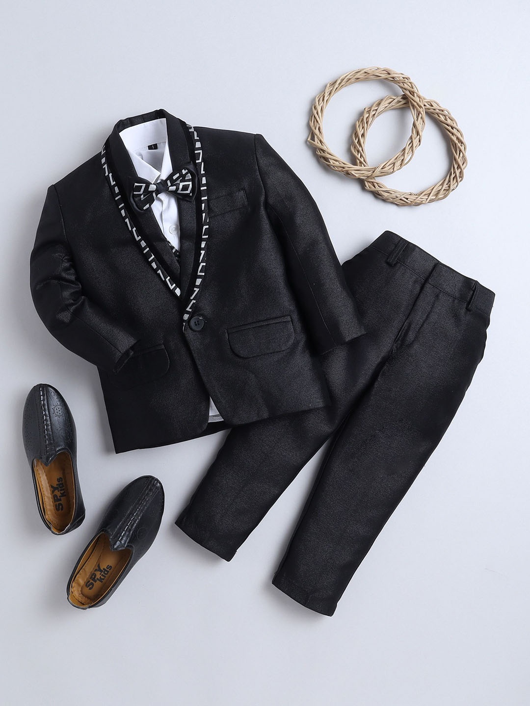 

Jeetethnics Boys Printed Four Pieces Suits, Black
