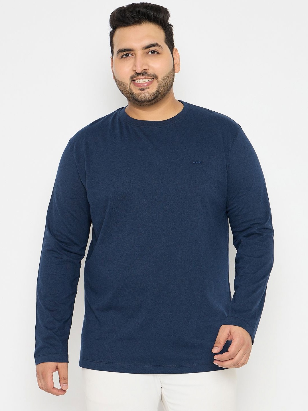 

Adobe Men Solid Round Neck Cotton Plus Size T-shirt, Navy blue