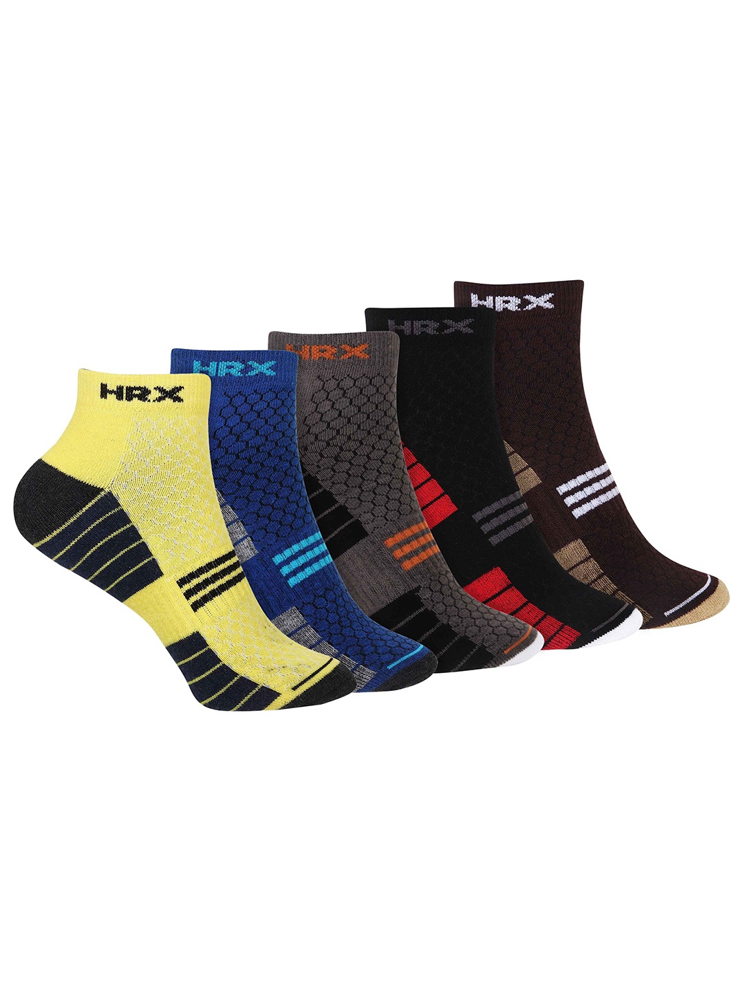 

HRX by Hrithik Roshan Unisex Pack Of 5 Patterned Ankle-Length Socks, Grey