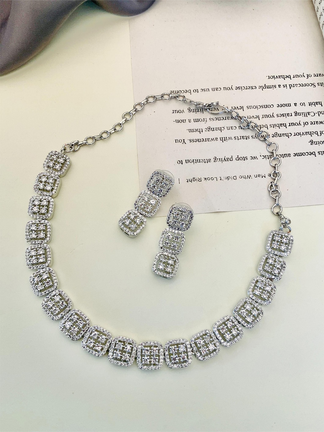 

ABDESIGNS Enchanting Silver-Plated AD Stone Studded Jewellery Set