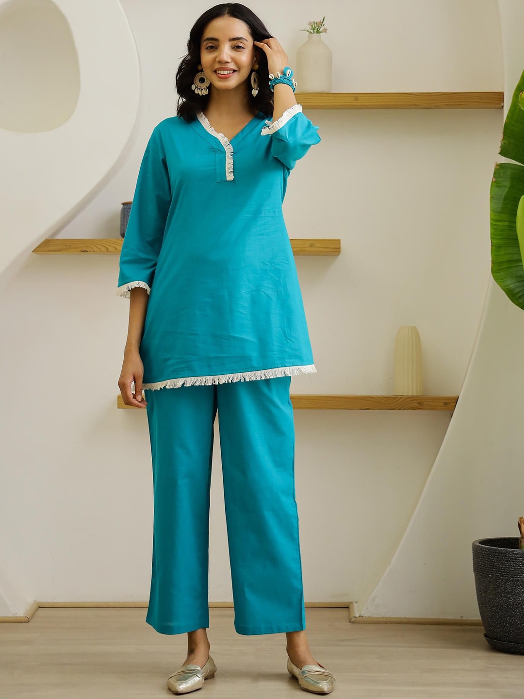 

FLAVIA CREATION Pure Cotton Tunic With Trouser, Blue
