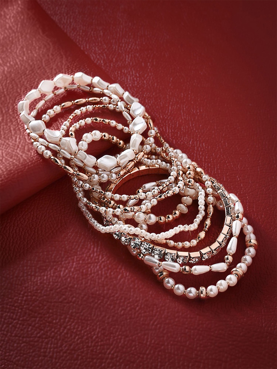 

Accessorize Set of 11 Beaded Elasticated Bracelet, Gold
