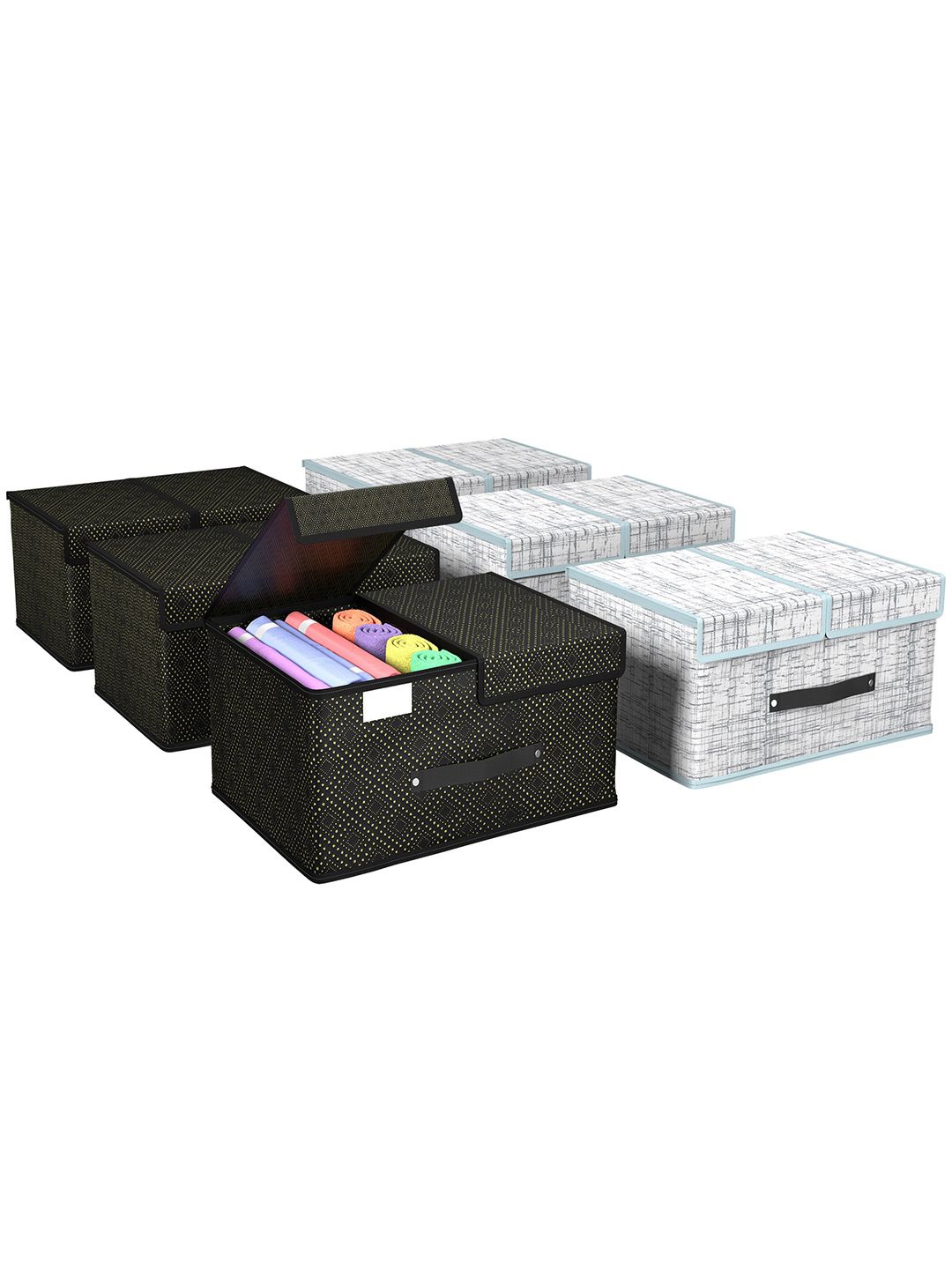 

Kuber Industries Grey & Black 6 Pieces Printed Wardrobe Multi-Utility Organisers