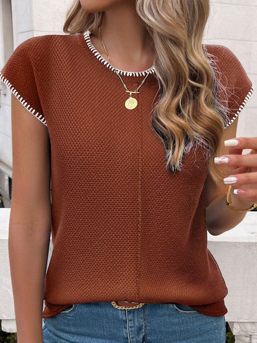 

StyleCast x Revolte Women Solid Round Neck Top, Brown