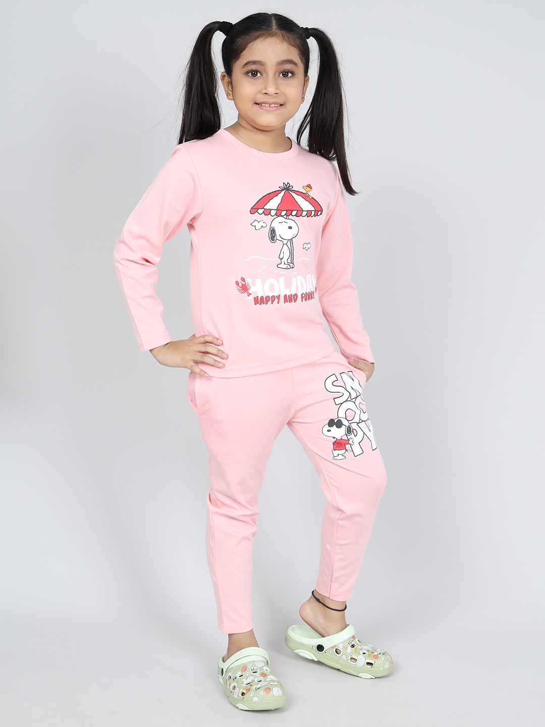 

Here&Now X Denikid Girls Peanuts Printed Pure Cotton T-shirt with Trousers, Pink