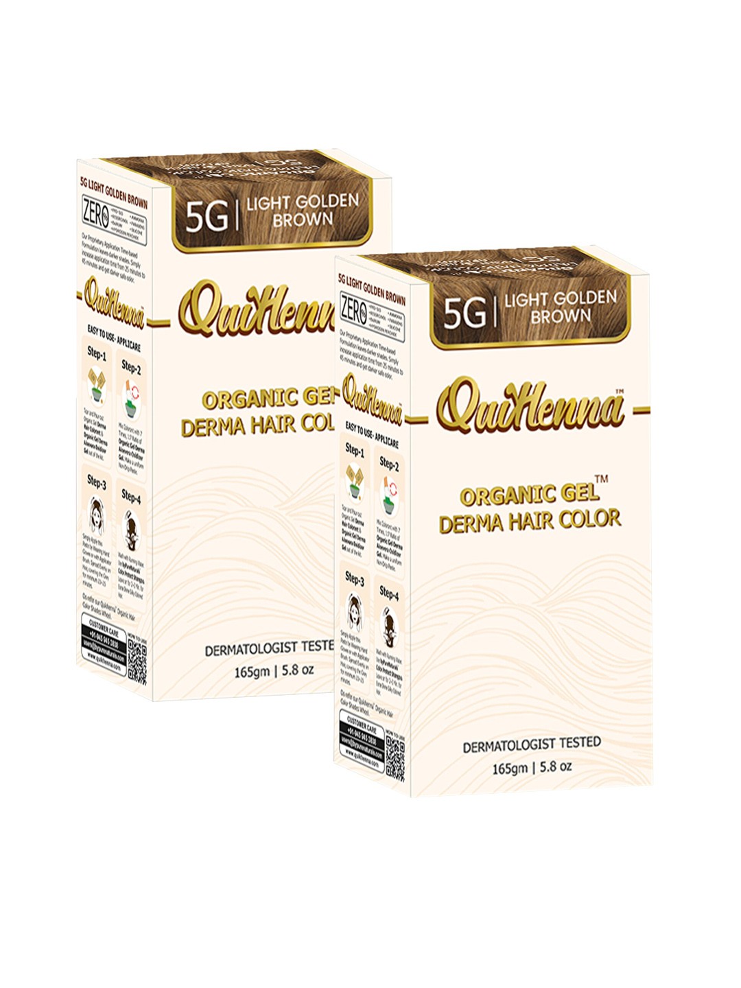 

QUIKHENNA Organic Gel Set Of 2 Derma Hair Colours - Light Golden 5G, Brown