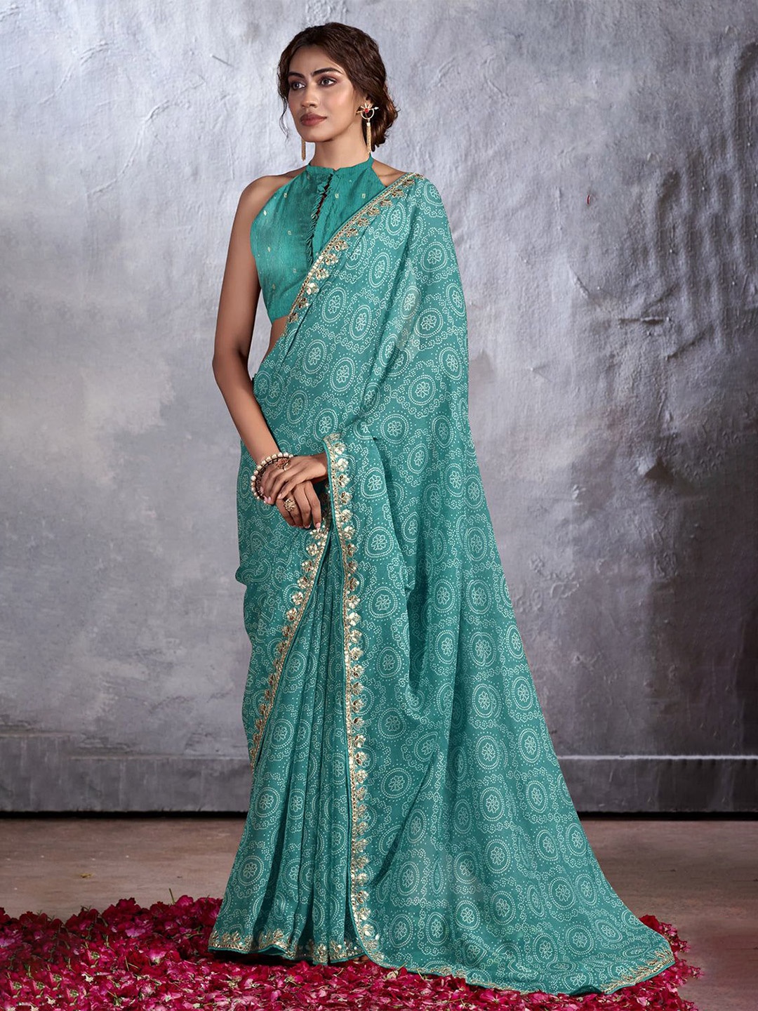 

MySilkLove Bandhani Embroidered Pure Georgette Saree, Blue