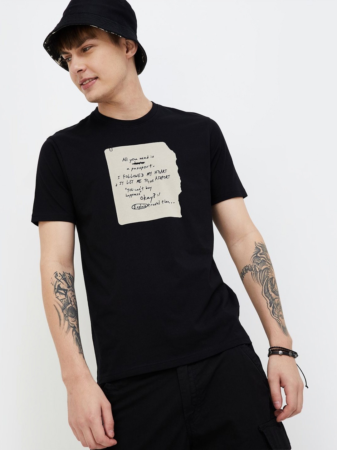 

Fame Forever by Lifestyle Men Typography Printed Round Neck Cotton Tshirt, Black