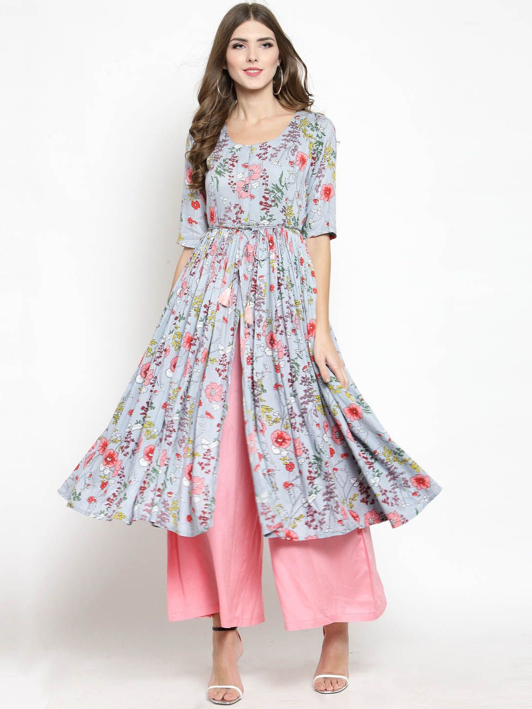 

Sera Floral Printed High Slit Anarkali Kurta with Palazzos, Blue