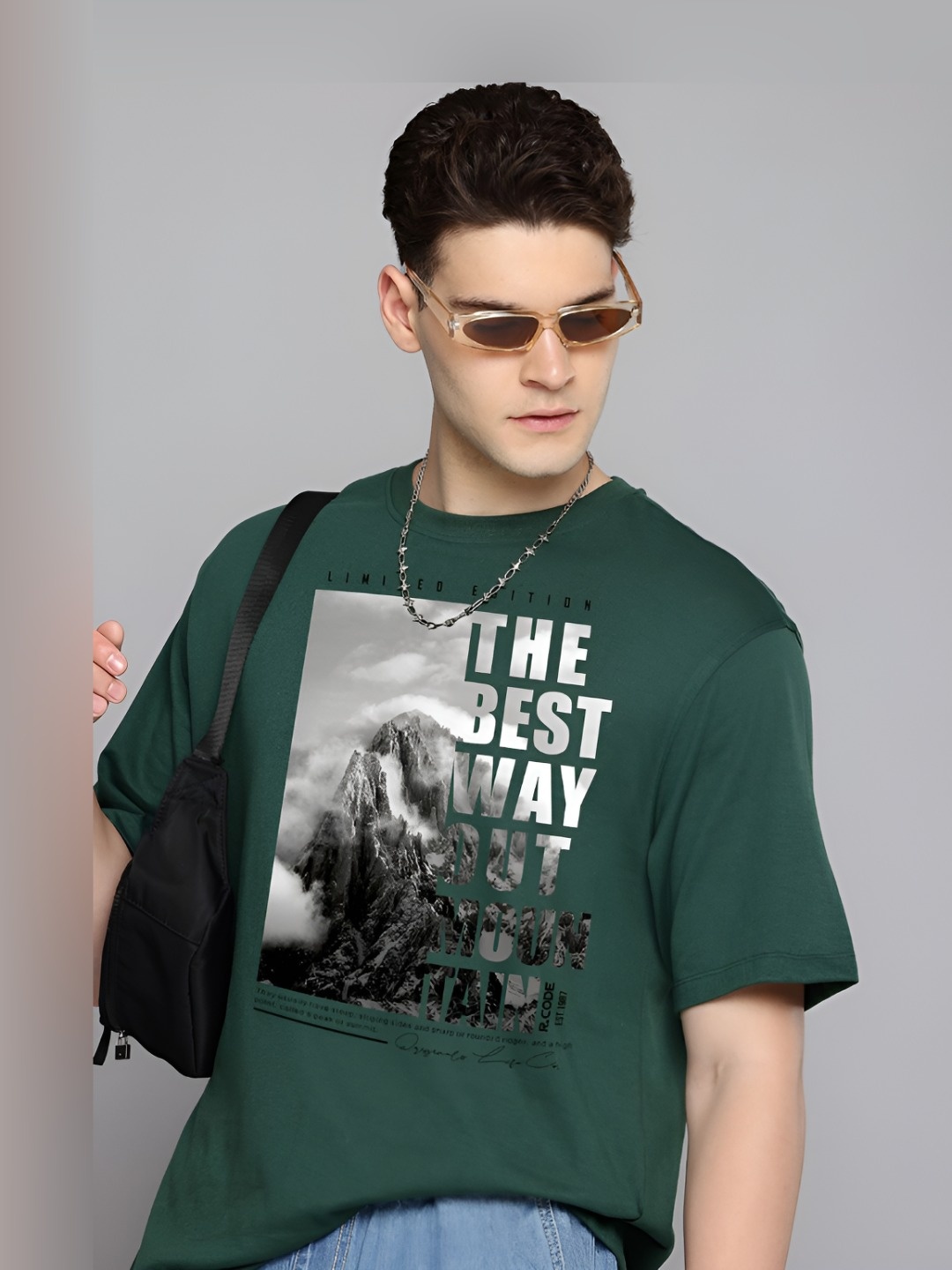 

The Roadster Lifestyle Co. Men Graphic Printed Round Neck Cotton Oversized T-shirt, Green