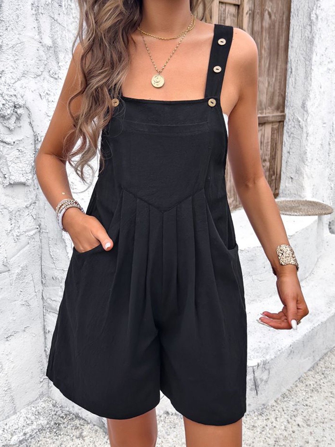 

StyleCast x Revolte Solid Square Neck Playsuit, Black