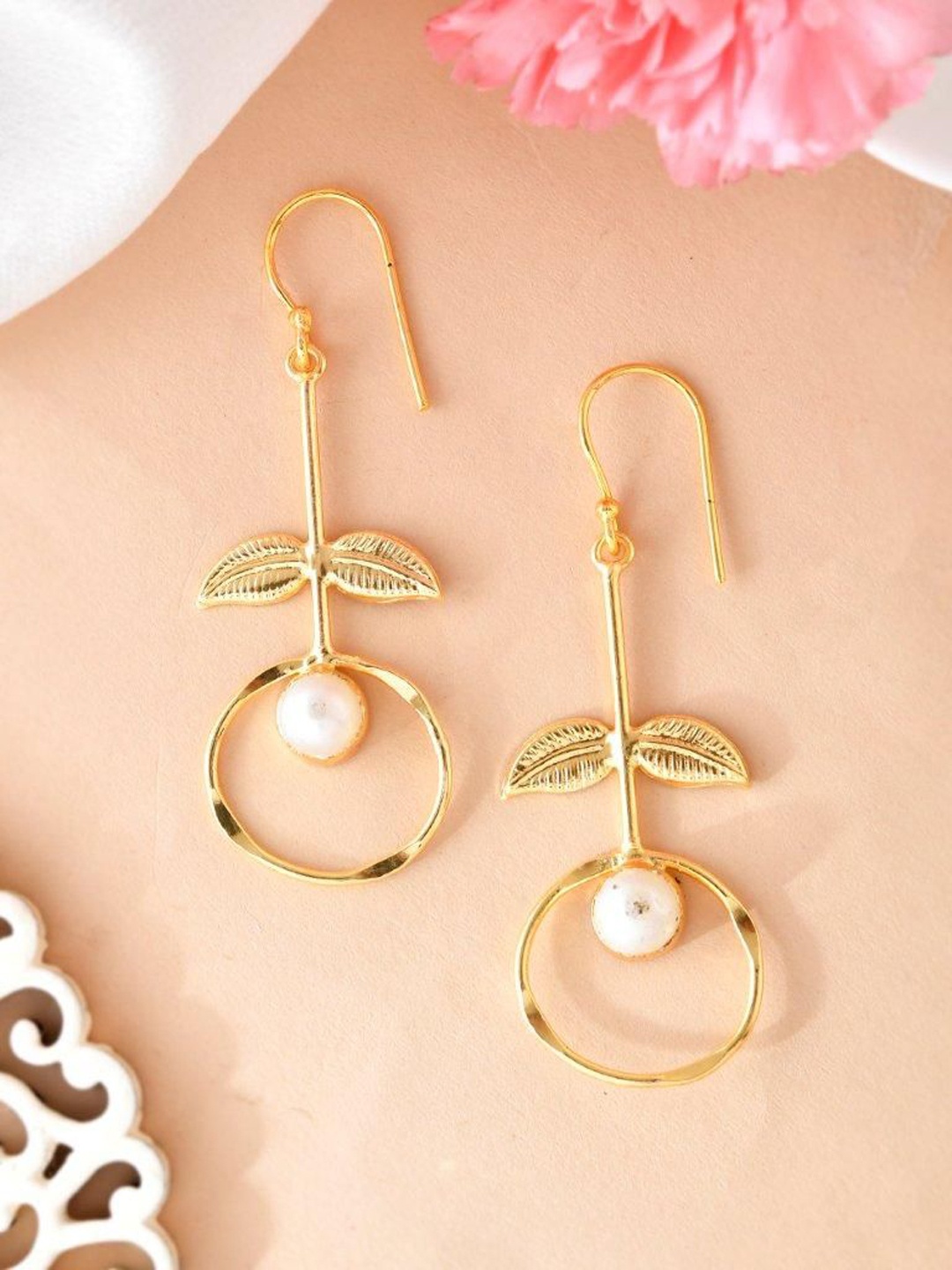 

VOJ Stainless Steel Gold Plated Beaded Circular Drop Earrings