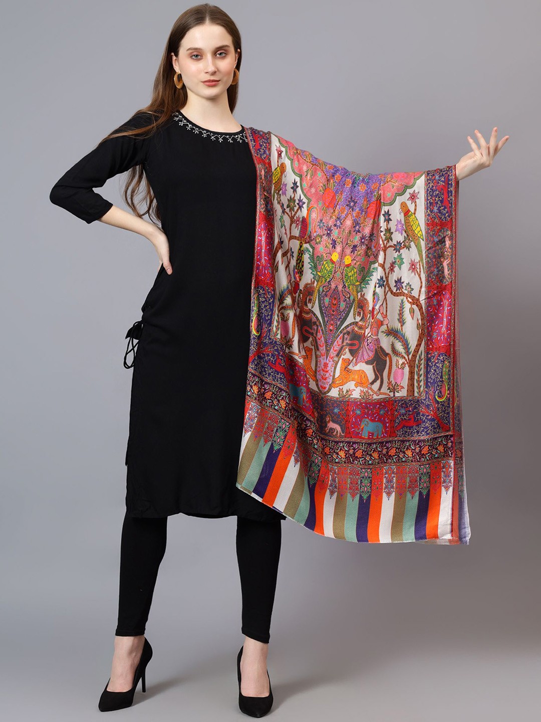 

Mizash Ethnic Motifs Printed Shawl, White